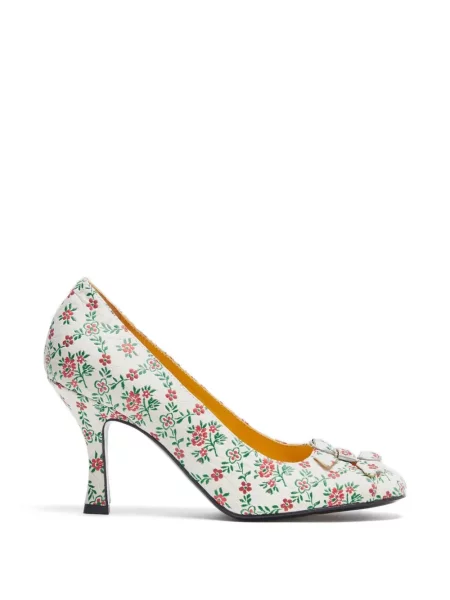 Pantofi cu toc Lili Curia cu model floral cu cataramă alb