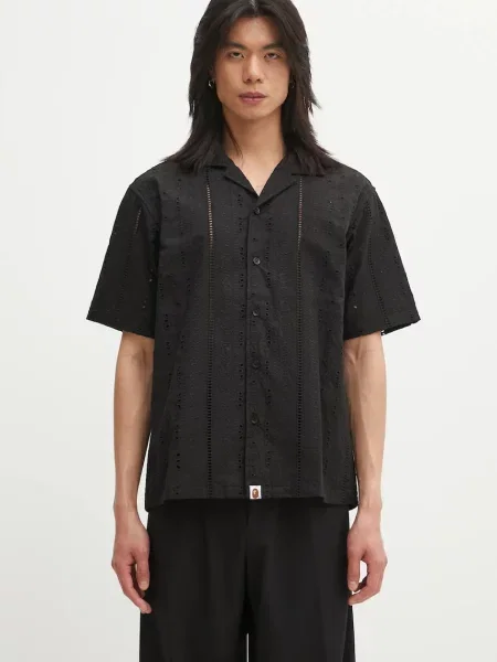 A Bathing Ape cămașă din Embroidery Open Collar regular negru