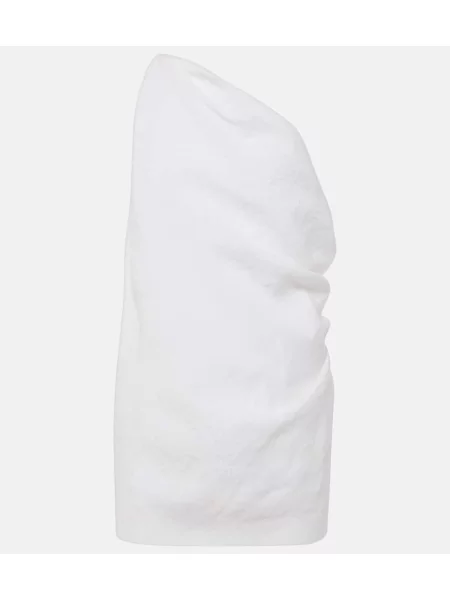 Lniany top Tove na jednym ramieniu biały