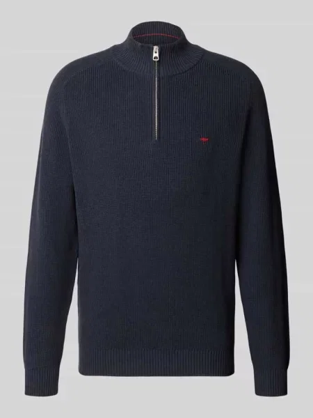 Sweter z dzianiny o kroju regular fit z czystej bawełny z kołnierzem zapinanym Fynch-hatton granatowy