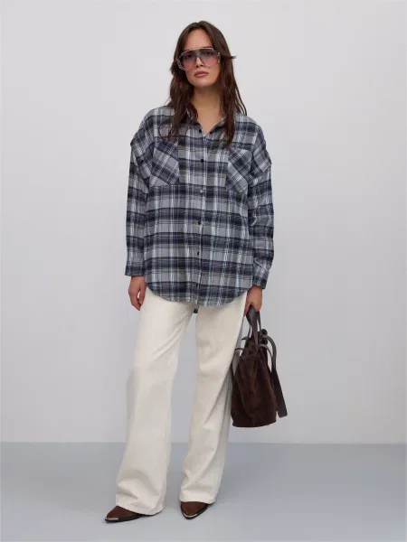 Сорочка в клітинку Estro віскоза/поліестер синій