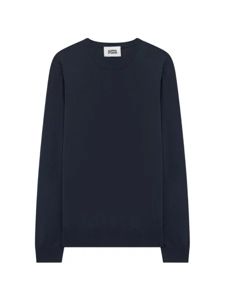 Pulover Alpha Studio cu decolteu rotund albastru