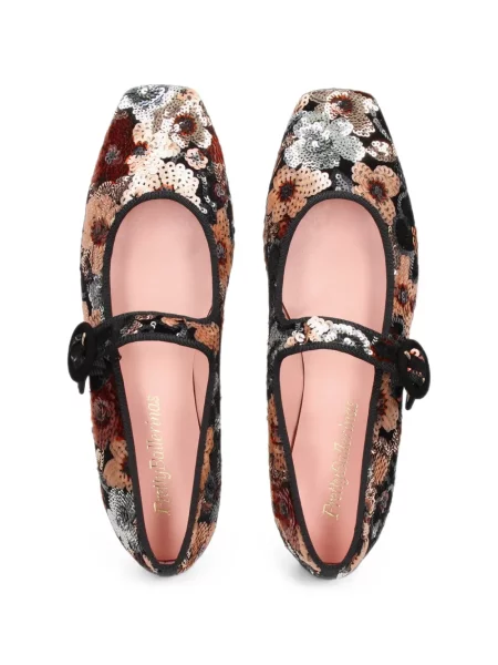 Balerini Pretty Ballerinas cu paiete cu model floral negru
