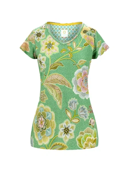 Tricou Pip Studio cu model floral cu imagine cu decolteu în V verde