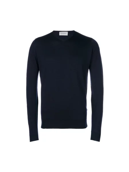 Sweter John Smedley wełniany z dekoltem w serek niebieski