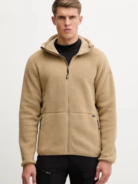 Флисовый однотонный свитер Haglofs с капюшоном зеленый