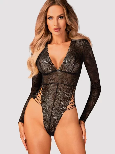 Кружевное боди с длинными рукавами Боди_Obsessive_Merlys чорне
