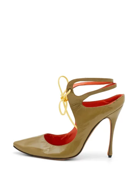 Pantofi cu toc Manolo Blahnik cu șireturi din dantelă verde