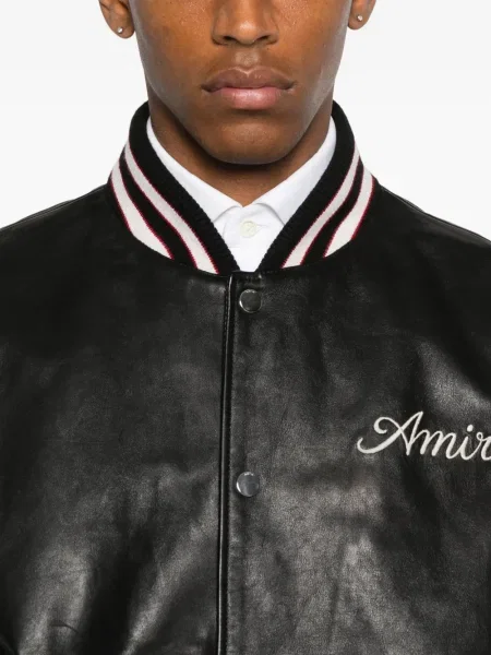 Geanta de piele Amiri cu broderie negru