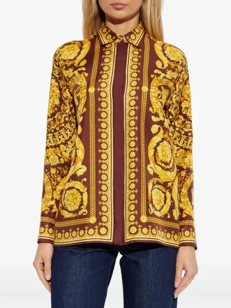 Bluză Versace de mătase cu model floral cu imagine maro