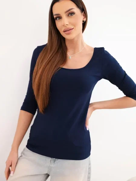 Bluză Kesi cu decolteu rotund albastru