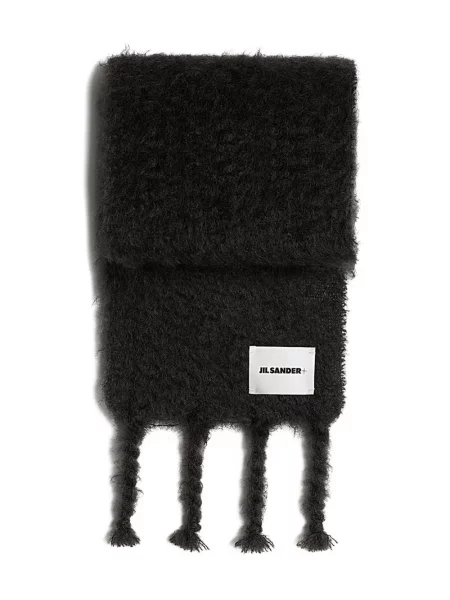 Fular Jil Sander cu franjuri tricotate negru