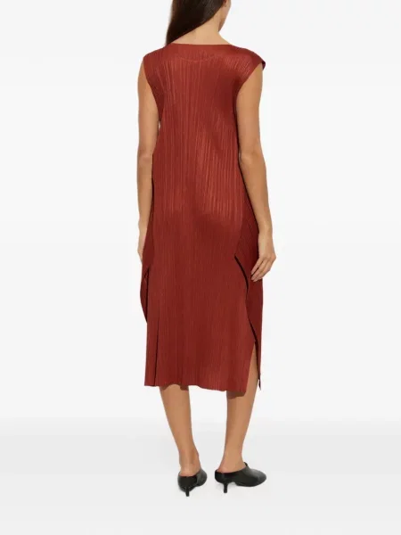 Rochie midi Pleats Please Issey Miyake fără mâneci maro