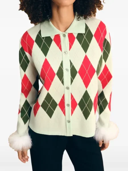 Cardigan Sleeper cu pene cu model argyle verde