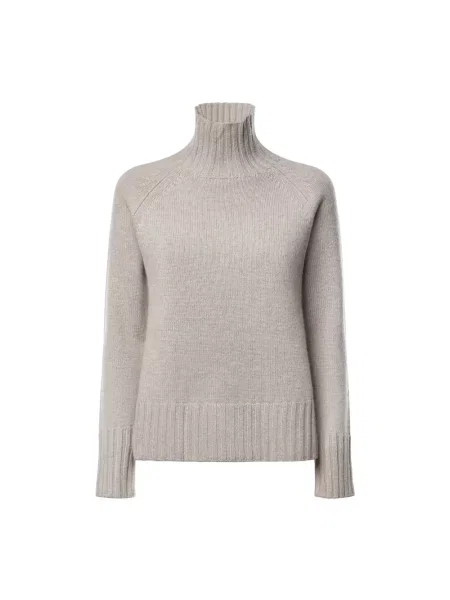 Lniany sweter z golfem Max Mara beżowy