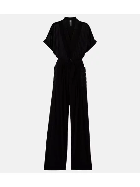 Salopetă Norma Kamali cu dungi transparente negru