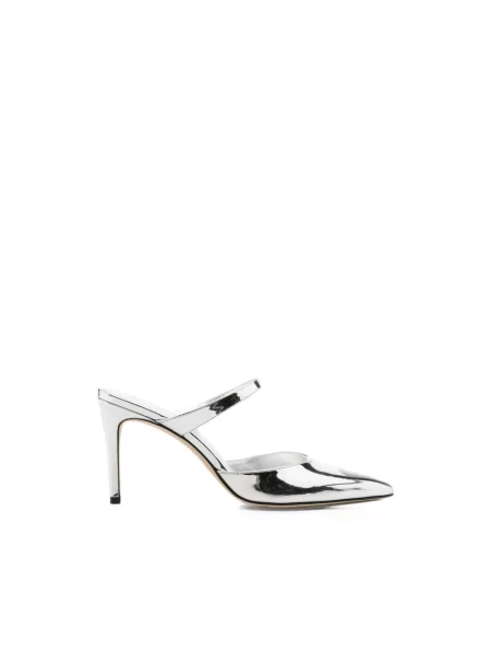Klapki Stuart Weitzman skórzane z otwartą piętą szare