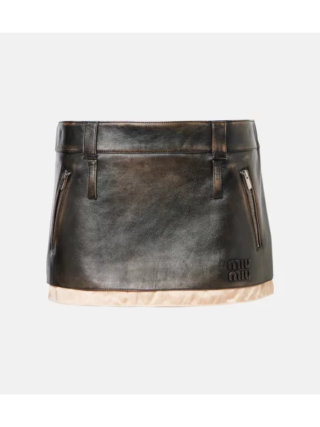 Fustă din piele Miu Miu negru