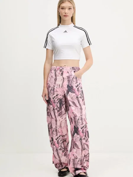 Штани adidas Originals Sat Cargo Pants широкі висока посадка рожевий