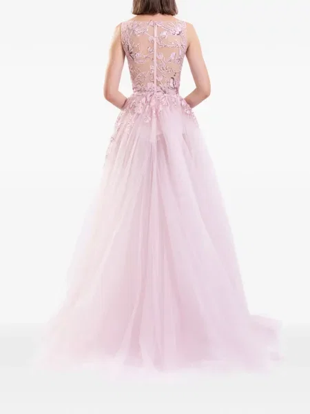 Rochie maxi Saiid Kobeisy cu broderie din tul roz