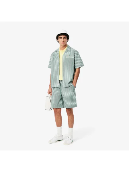 Lacoste Koszula W Paski Z Krótkim Rękawem O Swobodnym Kroju zielona