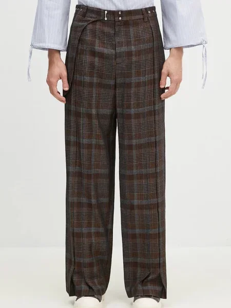 Vlněné kalhoty Andersson Bell Soe Check Wrap Trousers jednoduché hnědá