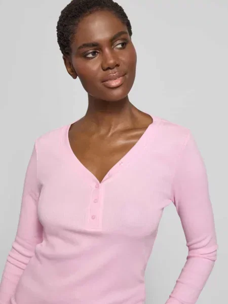 Bluzka z długim rękawem o kroju slim fit z ozdobną listwą guzikową S.oliver Red Label różowa