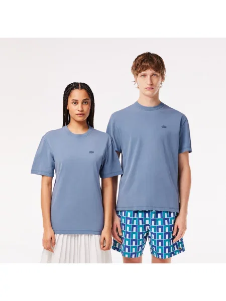 Lacoste Koszulka Natural Dyed Jersey niebieska