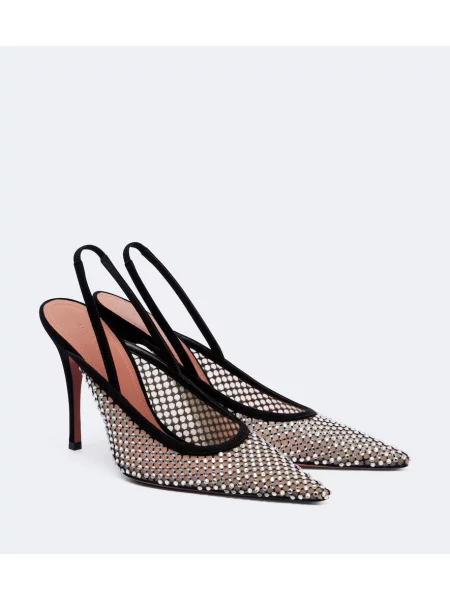 Pantofi cu toc Amina Muaddi plasă slingback negru