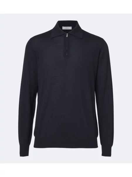 Tricou polo Lardini de lână albastru