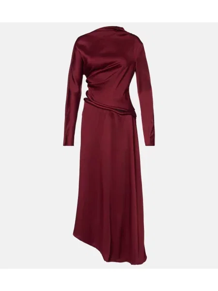 Satenska midi obleka Victoria Beckham z draperijo bordo
