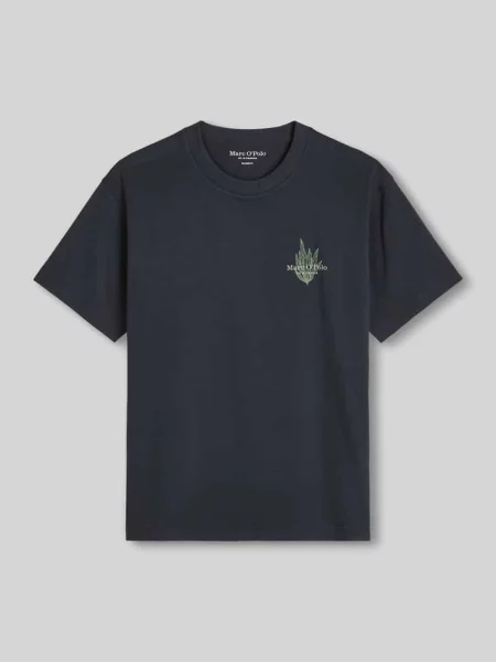 T-shirt o luźnym kroju z czystej bawełny z nadrukiem z motywem na tyle Marc O'polo granatowa