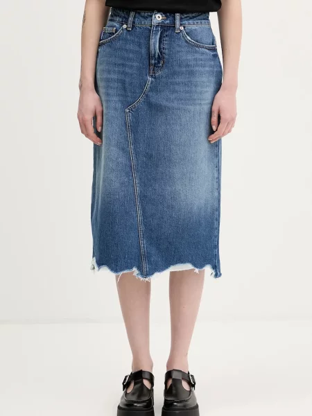 Hugo Blue fustă jeans Gadele_B midi drept albastru