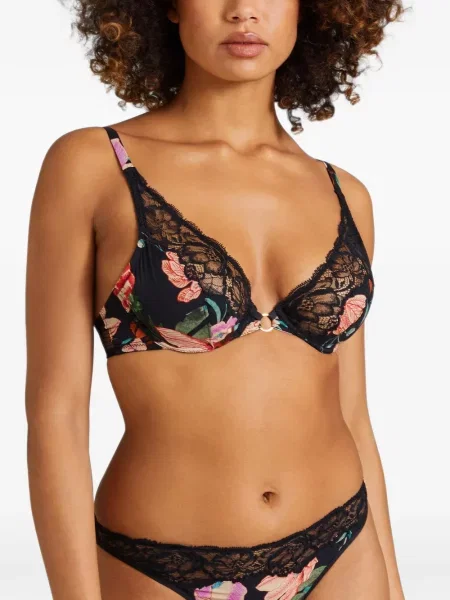 Sutien Aubade cu model floral cu imagine din dantelă negru
