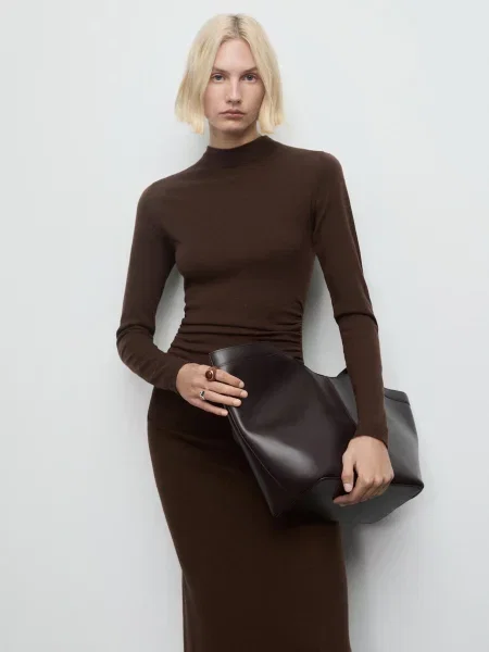 Сукня міді MANGO темно-коричневий поліестер/поліамід коричнева