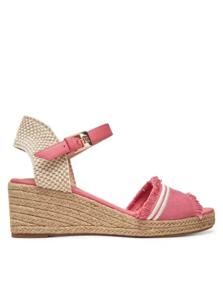 Εσπαντρίγιες Tommy Hilfiger Fringe Canvas Medium Wedge ροζ