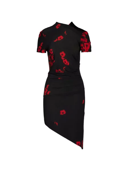 Rochie Tessitura Body Couture cu model floral cu imagine asimetrică negru