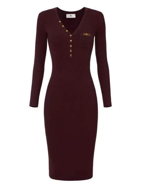 Sukienka midi Elisabetta Franchi do kolan garniturowa prążkowana czerwona