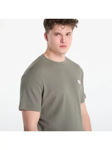 T-shirt Calvin Klein Jeans Ss Waffle Woven Label Crewnk Tee Dusty Olive M khaki