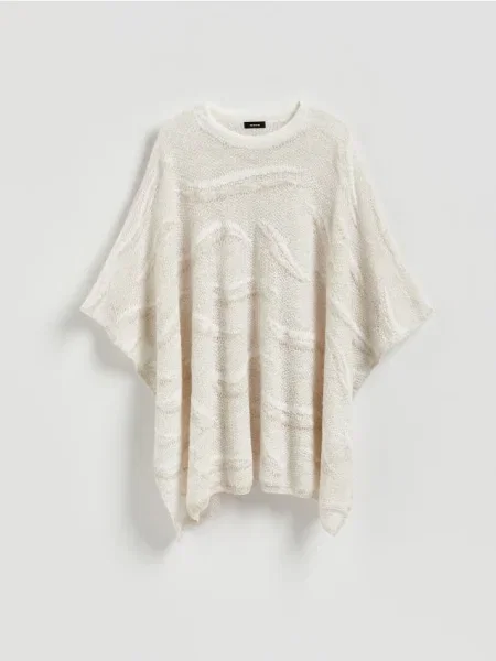 Reserved Ponczo z domieszką wełny złamana biel