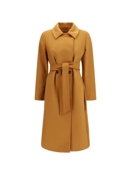 Cu centură palton Max Mara de lână galben