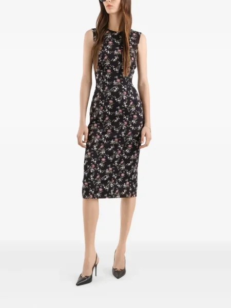 Rochie midi Dolce & Gabbana fără mâneci cu model floral până la genunchi negru