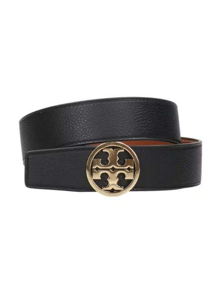 Pasek Tory Burch skórzany z paskiem dwustronny czarny