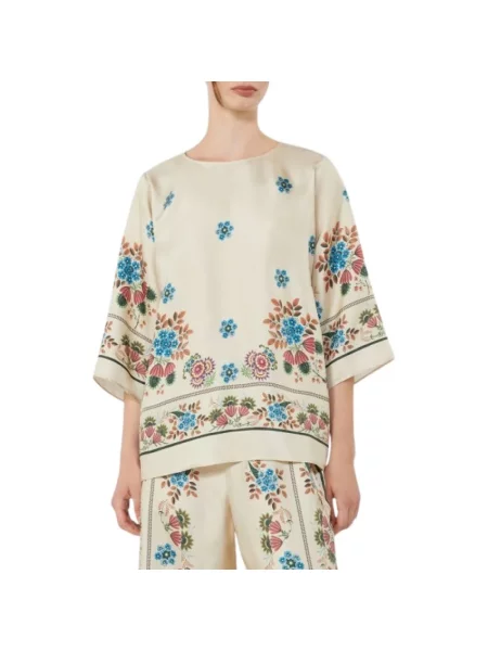 Bluzka Weekend Max Mara w kwiatki beżowa