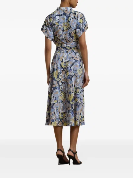 Sukienka Lauren Ralph Lauren w kwiatki z nadrukiem kopertowa niebieska