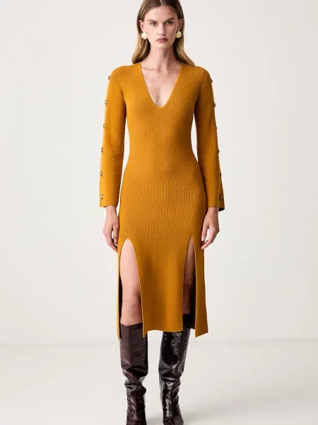 Elisabetta Franchi rochie tricotată cu vâscoză galben