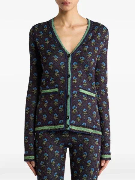 Cardigan Etro cu model floral din jacard maro