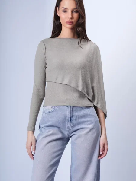 Trend Alaçatı Stili Tricou deschis gri