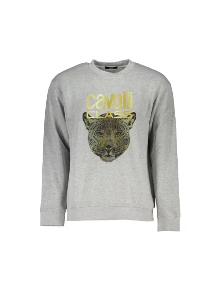 Bluza Cavalli Class z długim rękawem z dekoltem w kształcie litery U casual szara