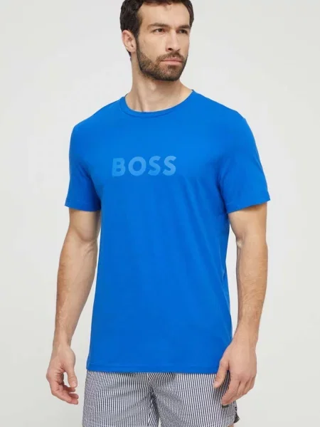 Тениска BOSS лилаво с принт синьо